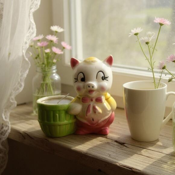 Vintage Ceramic Pig Candle Holder 475 Inches Mid Century Farmhouse - Picture 1 of 16